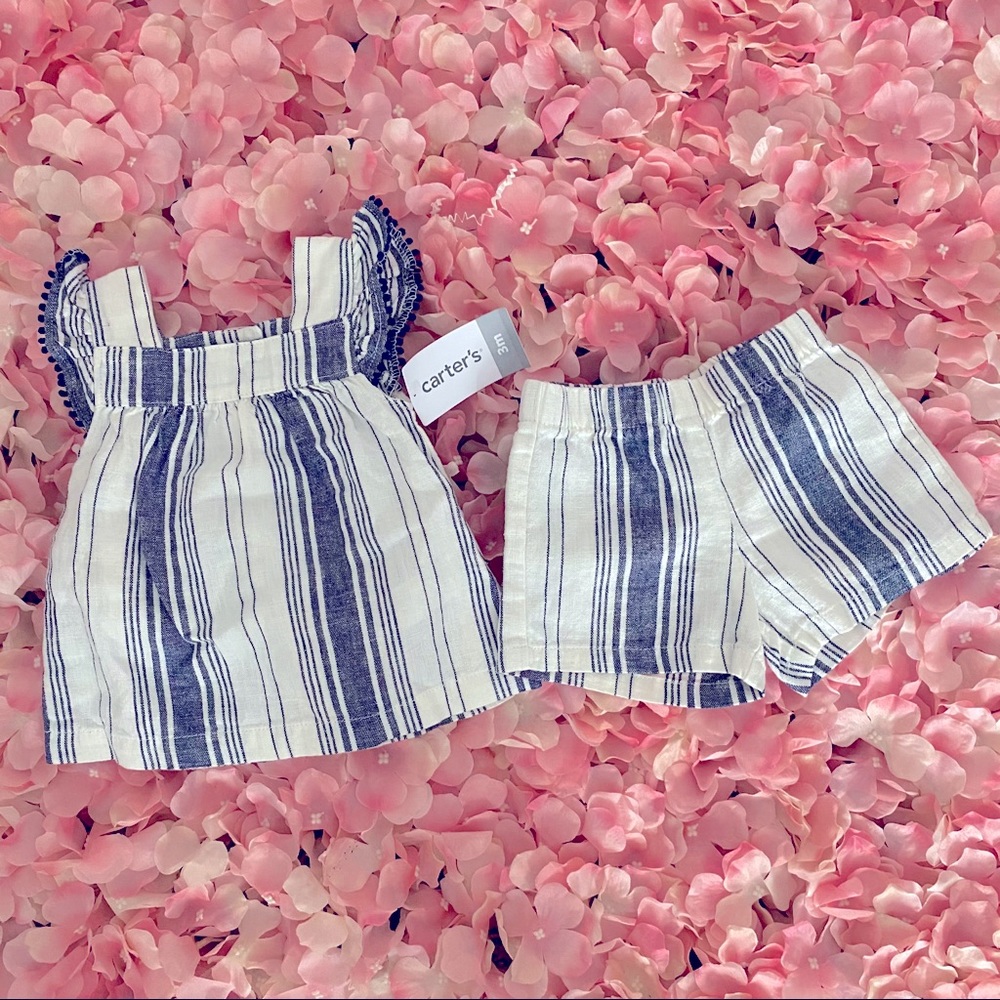 Baby Girls 2 Piece Striped Linen Top & Shorts Set